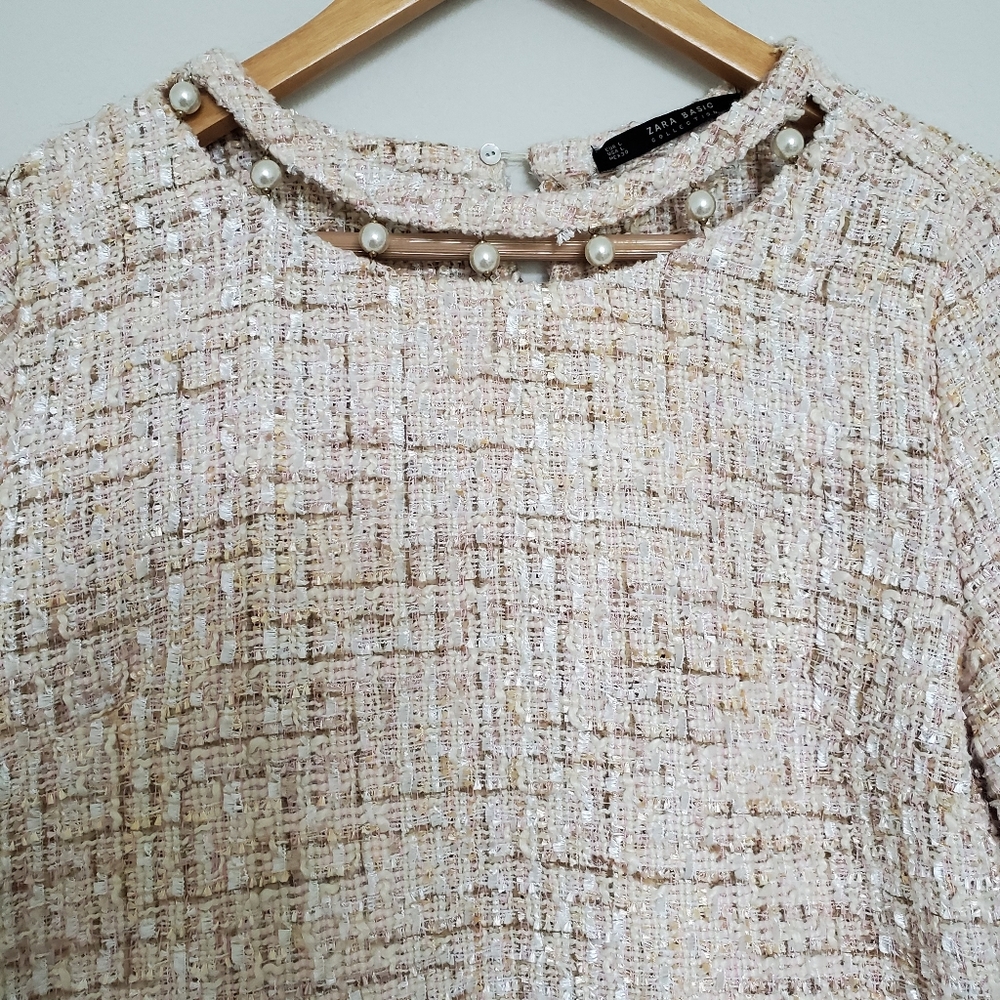 🎈SOLD 🎈Zara Tweed Top with Faux Pearl Details - Picture 5 of 12